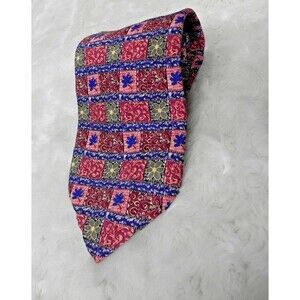 Men's Repp LTD Red Blue Floral Geometric Silk Necktie VTG